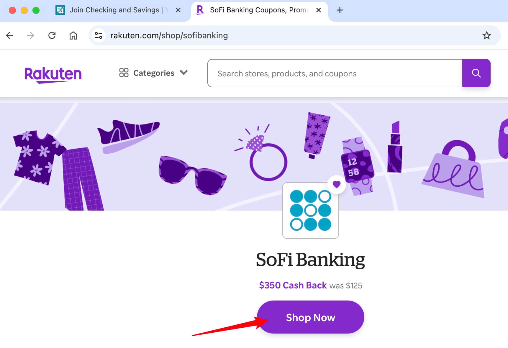 Rakuten SoFi And Rakuten Combo Tab